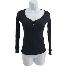 Bebe Sport Y2K women's long sleeve henley shirt black Size Medium Elena Gilbert